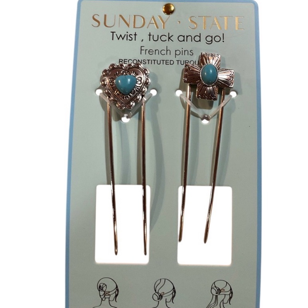Sunday State Silver and Turquoise Hair Pins NWT
